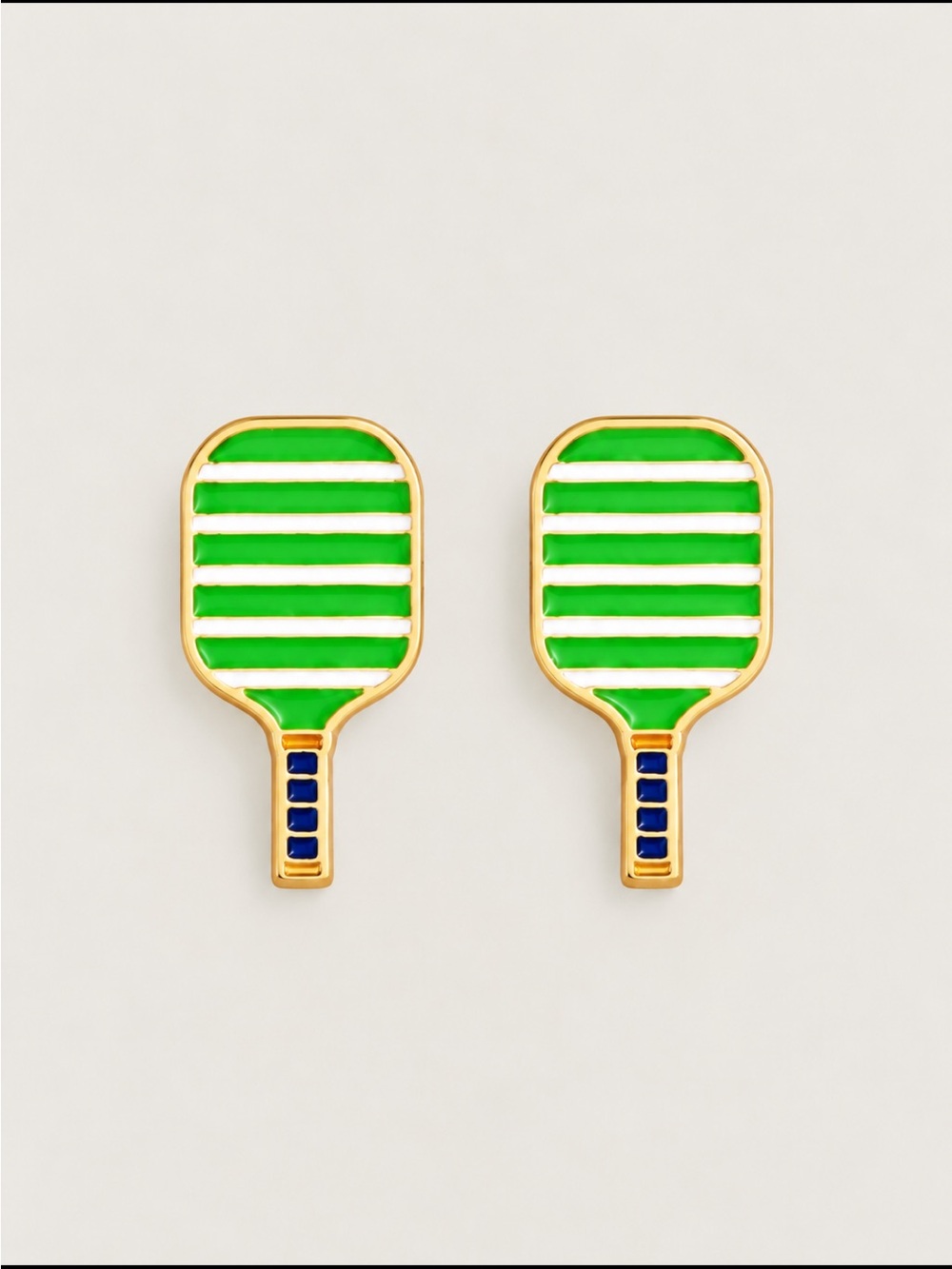 New! Green Striped Pickleball Post Earrings NWOT 2013